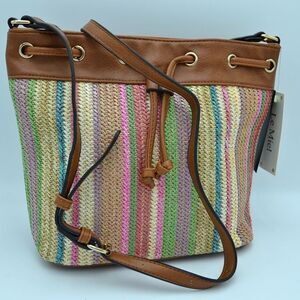 Drawstring Woven Bucket Crossbody Bag